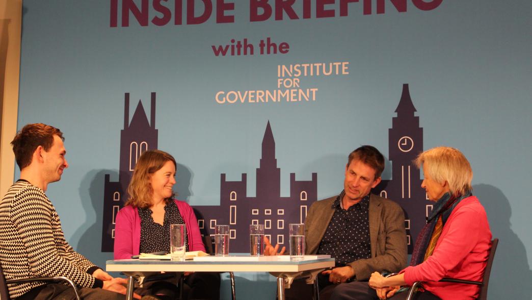 Olly Bartrum, Gemma Tetlow, Giles Wilkes and Jill Rutter on stage at the Institute for Government