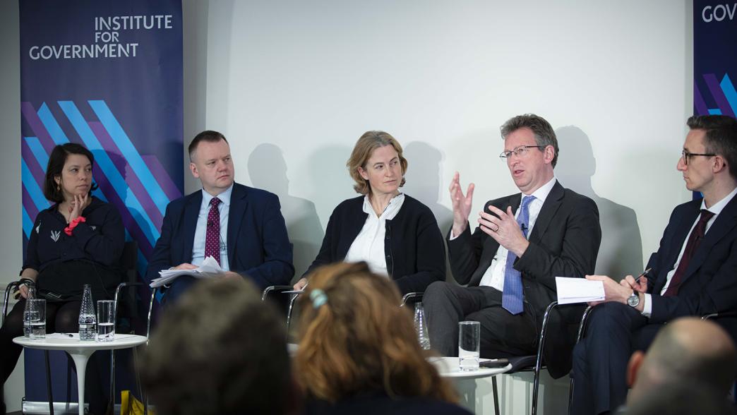 From left to right: Esther Webber, Nick Thomas-Symonds, Dr Hannah White, Sir Jeremy Wright and Tim Durrant on stage at the IfG.