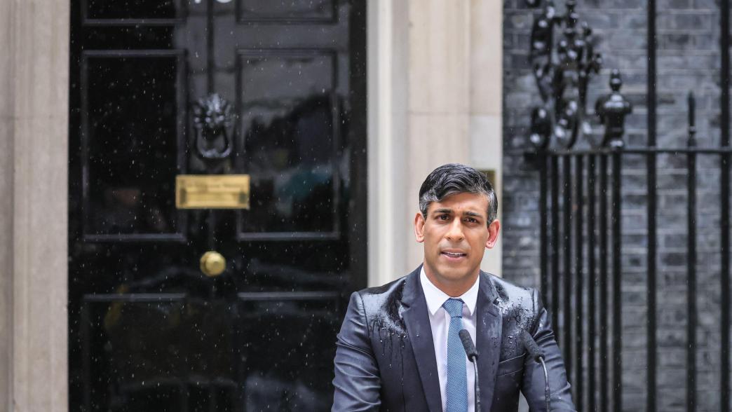 Prime minister Rishi Sunak issues a statement outside 10 Downing Street, London, after calling a general election for 4 July.