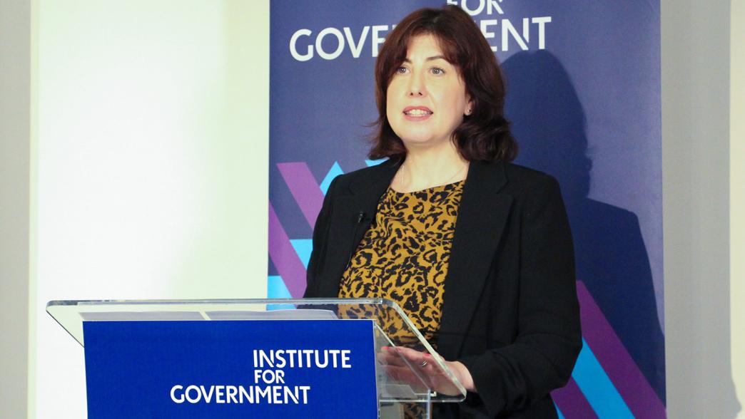 Lucy Powell on stage at the Institute for Government.