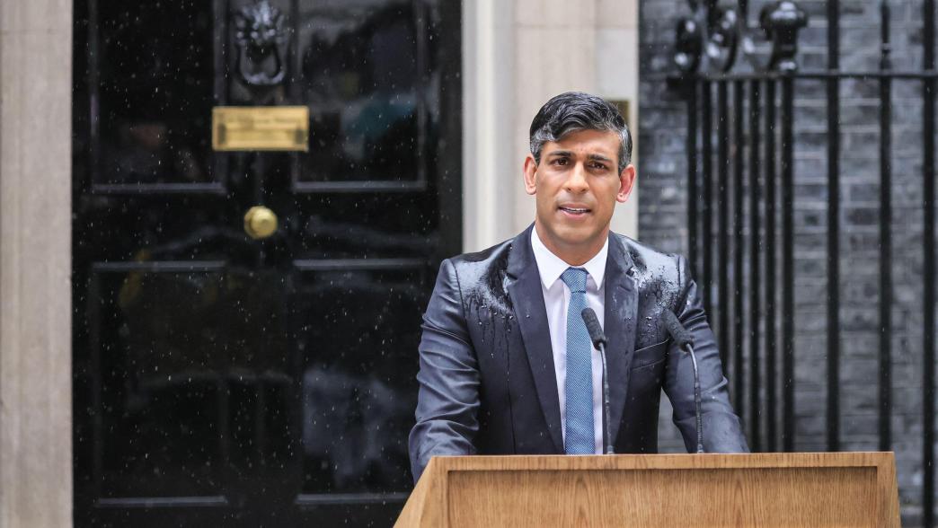 Prime minister Rishi Sunak issues a statement outside 10 Downing Street, London, after calling a general election for 4 July.