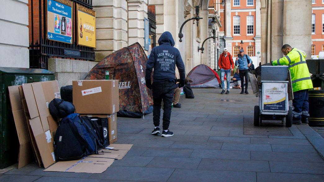 People living in tents by St Pauls Church in Covent Garden